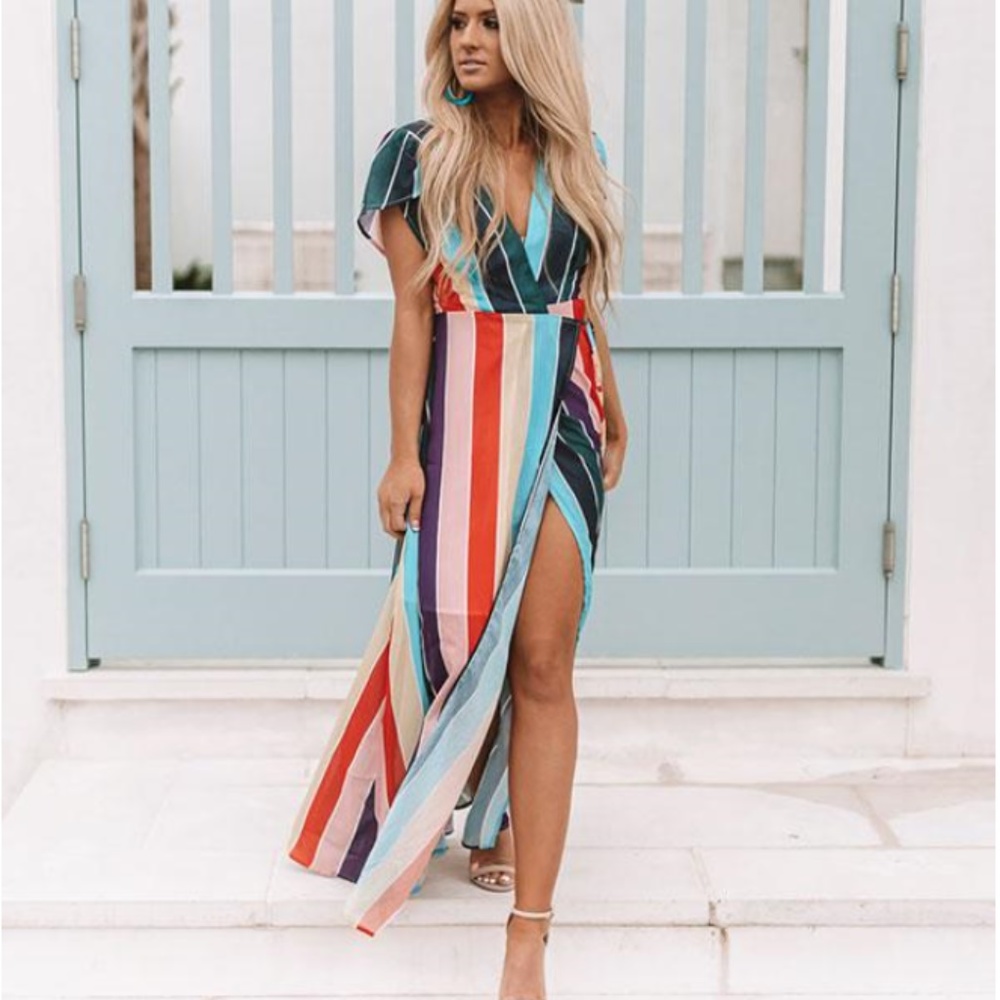Colorful Striped Wrap Maxi Dress
